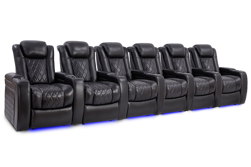 Valencia Tuscany Slim Leather Home Theater Seating Row of 6, Midnight Black