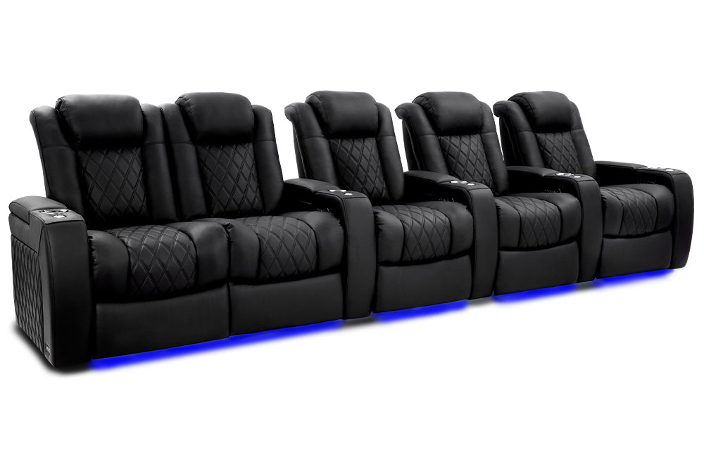 Valencia 2025 New Tuscany XL Luxury Leather Home Theater Seating Row of 5 Loveseat Left, Onyx
