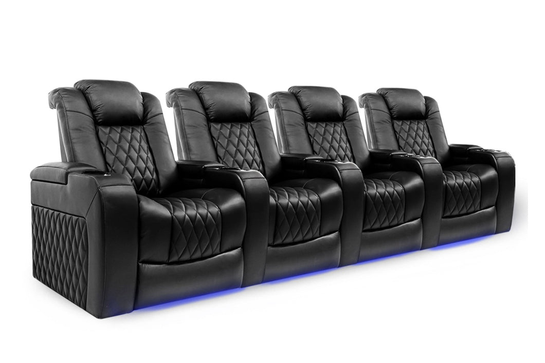 Valencia Tuscany Leather Home Theater Seating Row of 4, Midnight Black