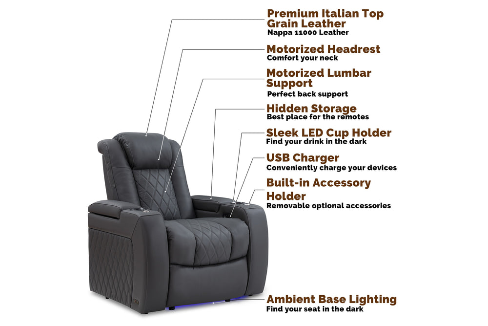 Valencia Tuscany Leather Home Theater Seating Single, Charcoal Grey