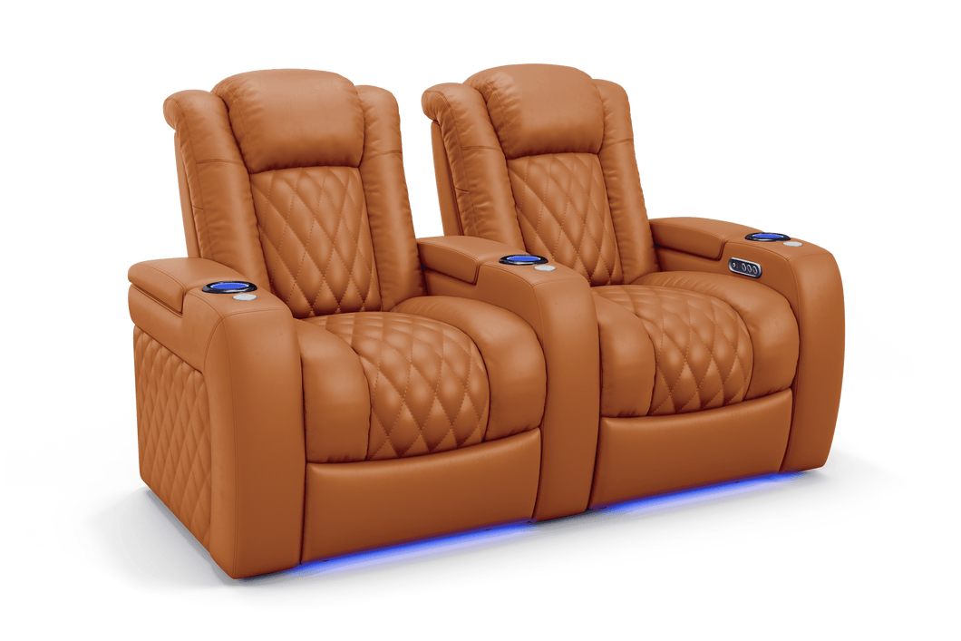 Valencia 2025 New Tuscany Leather Home Theater Seating Row of 2, Cognac