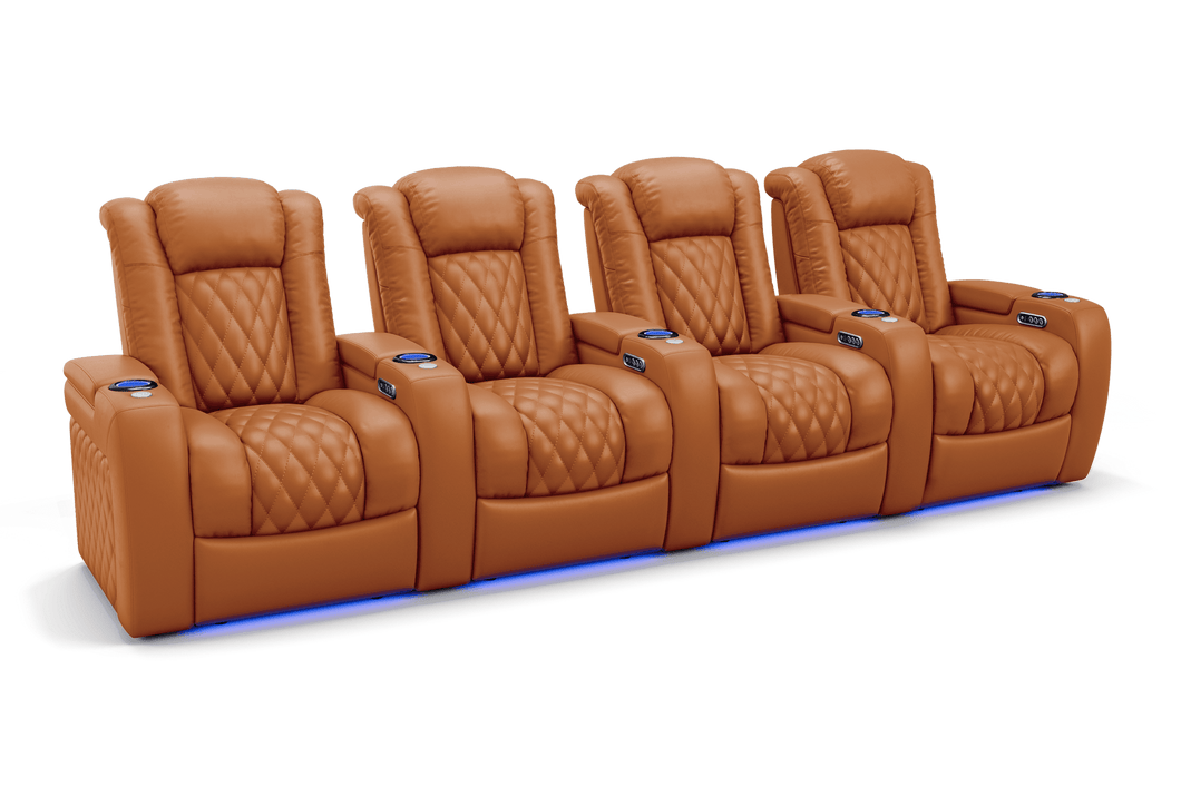 Valencia 2025 New Tuscany Leather Home Theater Seating Row of 4, Cognac