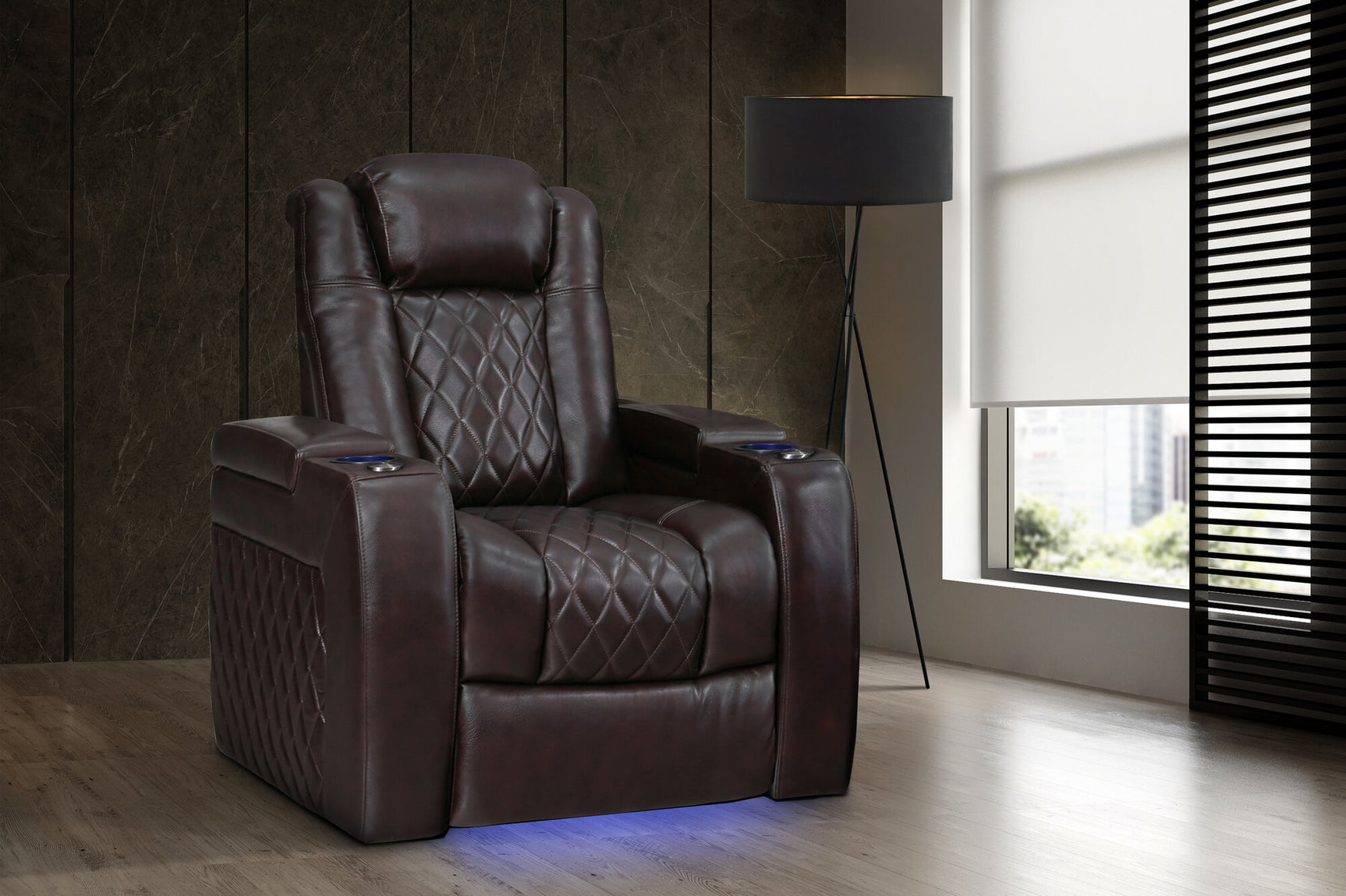Valencia Tuscany Leather Home Theater Seating Single, Dark Chocolate