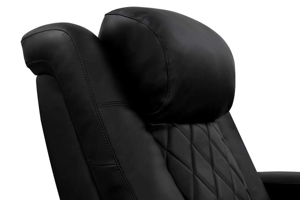 Valencia 2025 New Tuscany Heat & Massage Leather Home Theater Seating Row of 5 Loveseat Left, Midnight Black