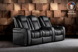 Valencia 2025 New Tuscany Ultimate Luxury Heat & Ventilation Leather Home Theater Seating Row of 3 Loveseat Left, Onyx
