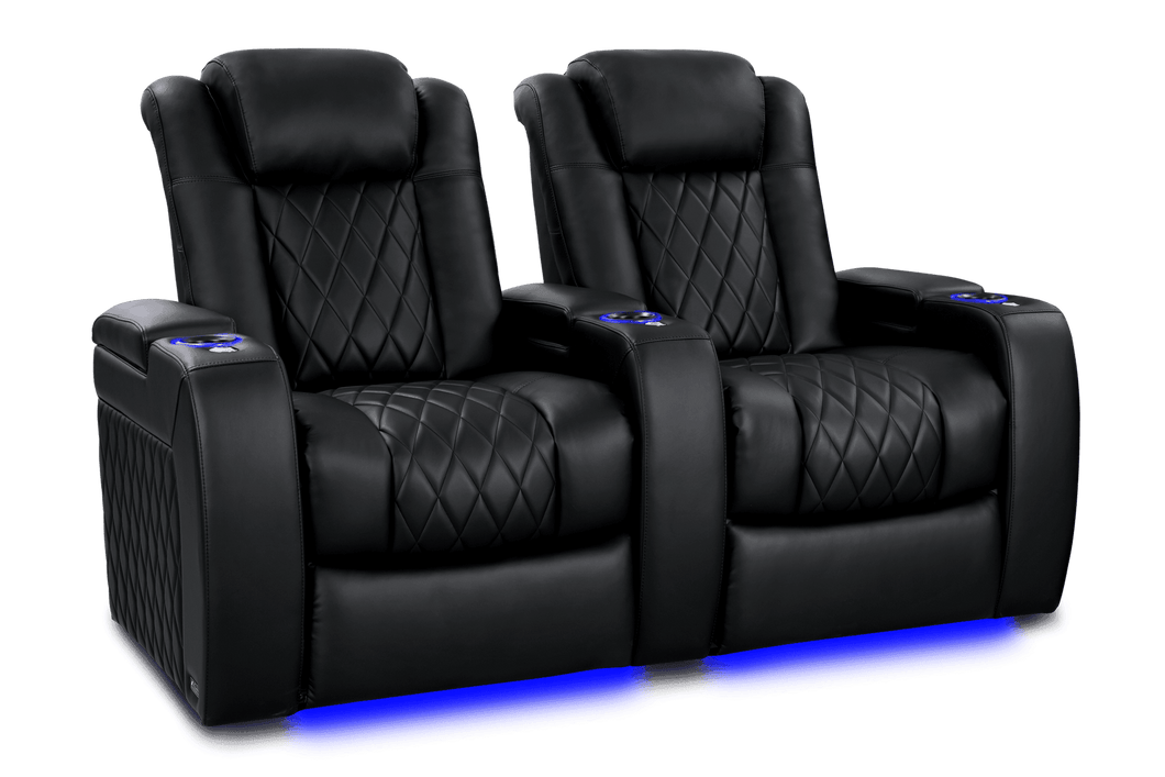 Valencia 2025 New Tuscany Heat & Massage Leather Home Theater Seating Row of 2, Midnight Black