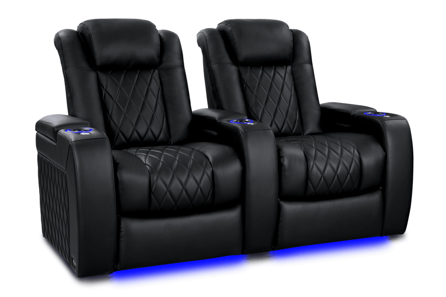 Valencia 2025 New Tuscany Heat & Massage Leather Home Theater Seating Row of 2, Midnight Black