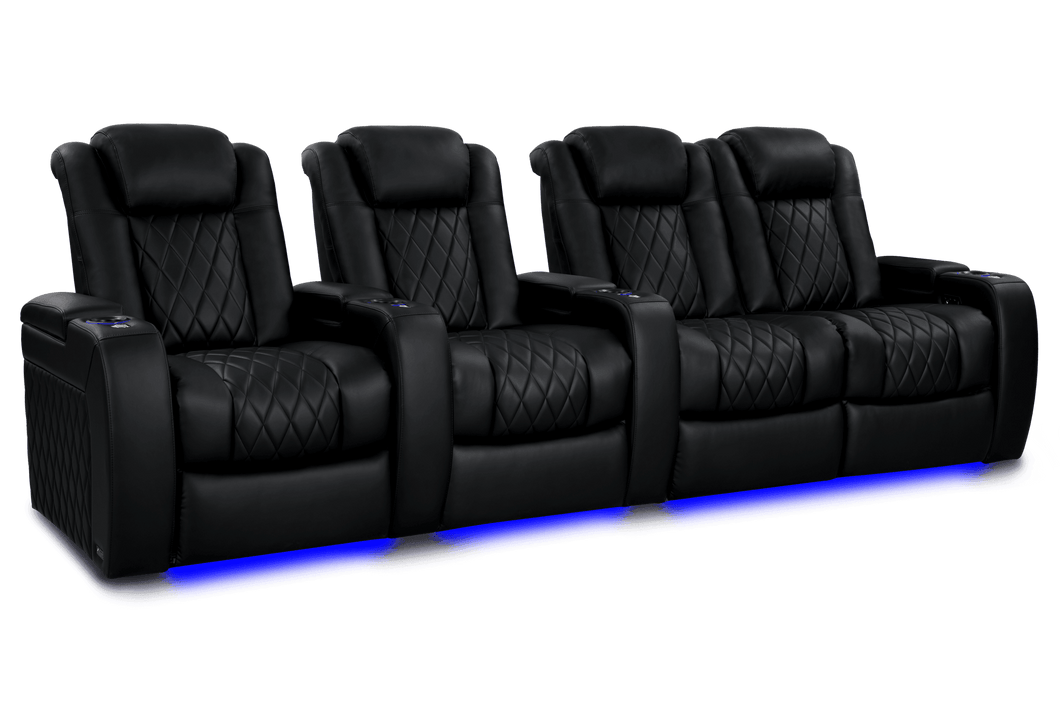 Valencia 2025 New Tuscany Heat & Massage Leather Home Theater Seating Row of 4 Loveseat Right, Midnight Black