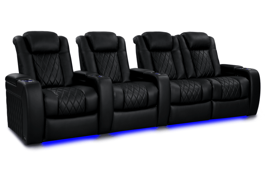 Valencia 2025 New Tuscany Heat & Massage Leather Home Theater Seating Row of 4 Loveseat Right, Midnight Black