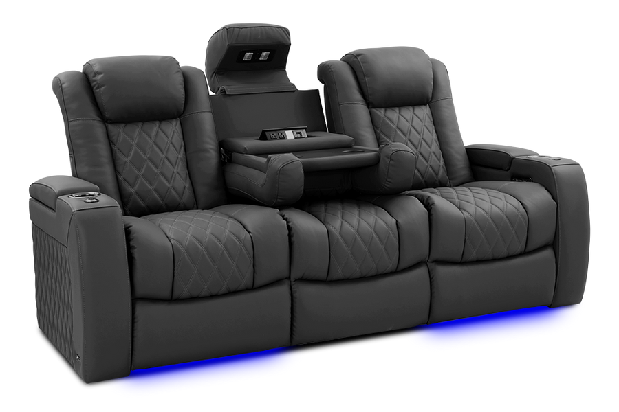 Valencia Tuscany Luxury Console Leather Home Theater Seating Row of 3 Dropdown Center, Graphite