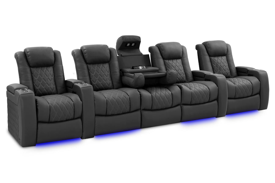 Valencia Tuscany Luxury Console Leather Home Theater Seating Row of 5 Dropdown Center, Graphite