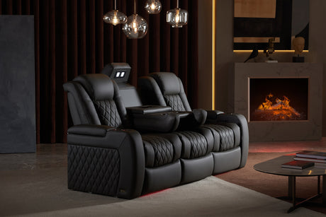 Valencia Tuscany Luxury Console Leather Home Theater Seating Row of 3 Dropdown Center, Graphite