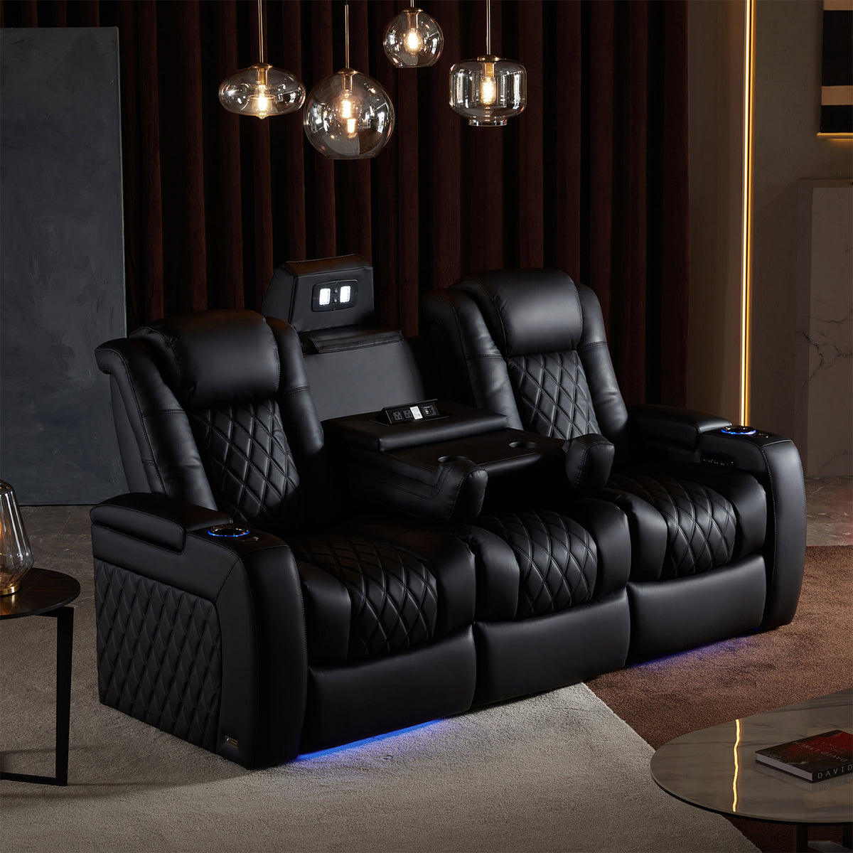 Valencia Tuscany Luxury Console Leather Home Theater Seating Row of 3