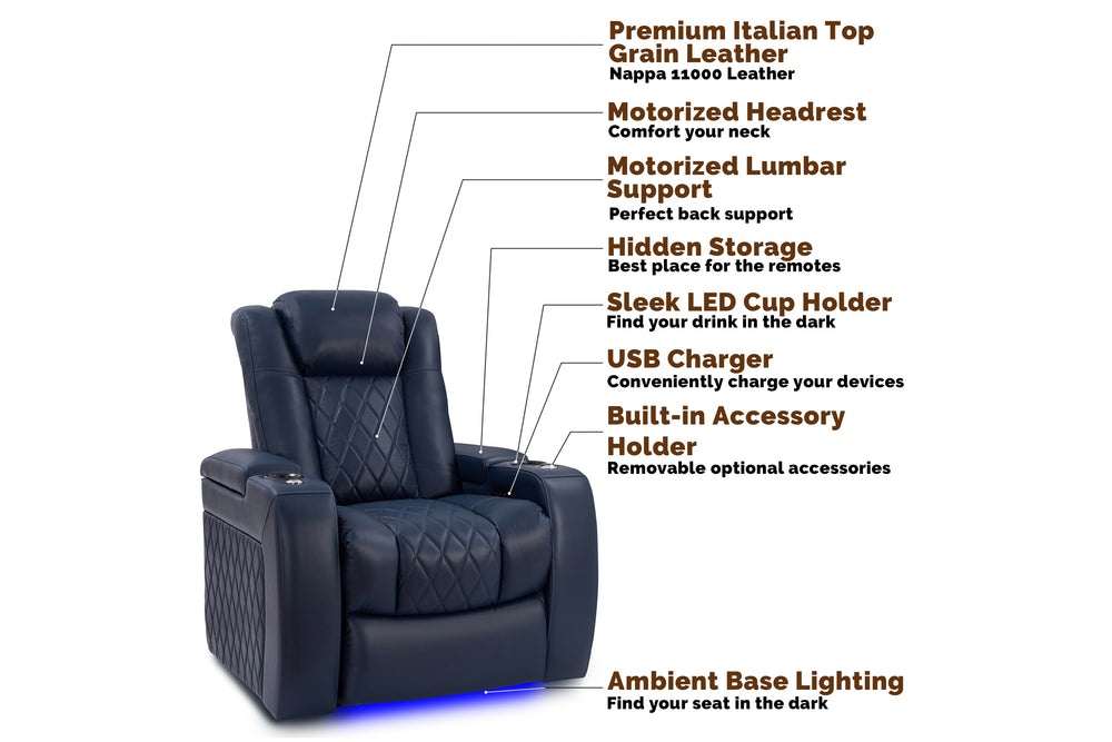 Valencia Tuscany Leather Home Theater Seating Single, Navy Blue
