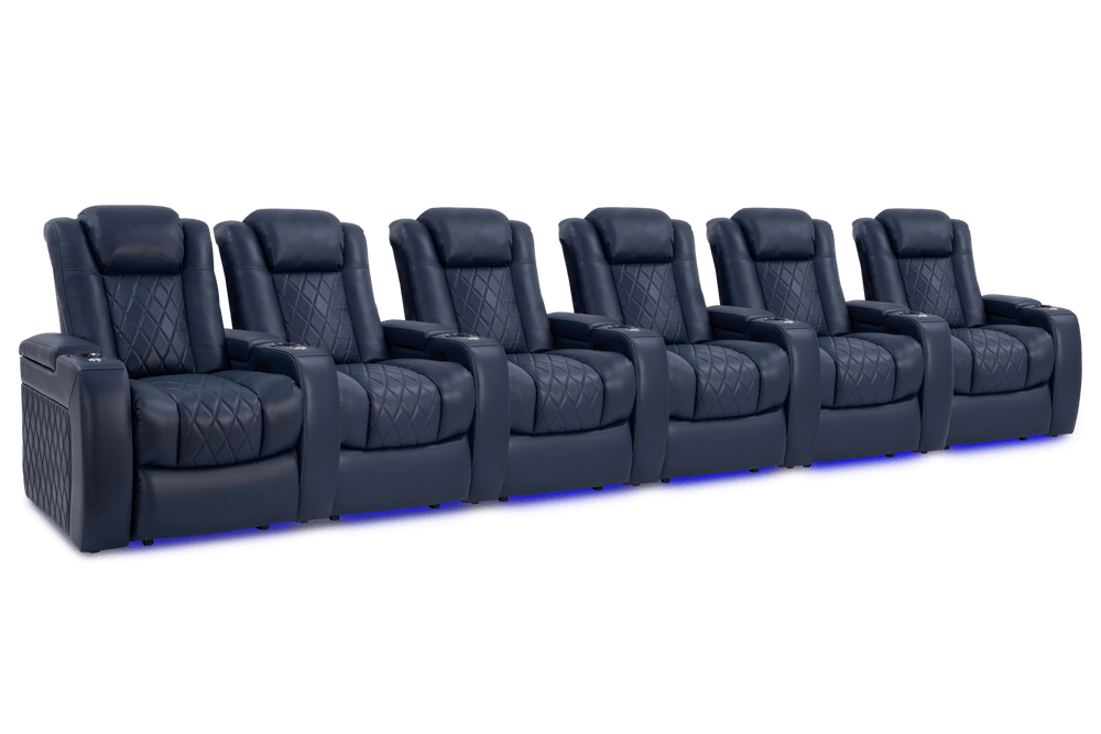 Valencia Tuscany Leather Home Theater Seating Row of 6, Navy Blue