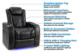 Valencia Tuscany Slim Leather Home Theater Seating Row of 3, Midnight Black