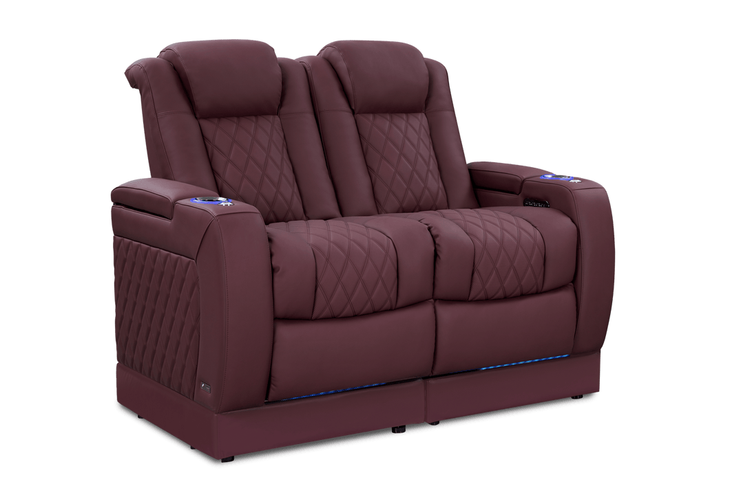 Valencia Tuscany Ultimate Leather Home Theater Seating with Riser Row of 2 Loveseat, Burgundy