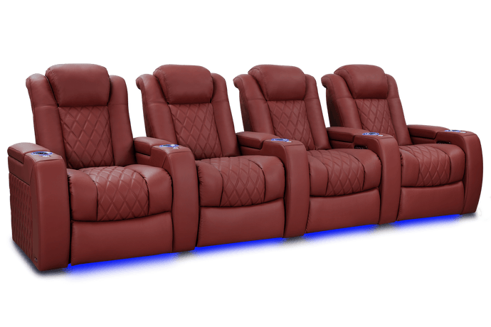 Valencia Tuscany Ultimate Luxury Leather Home Theater Seating Row of 4, Crimson Red