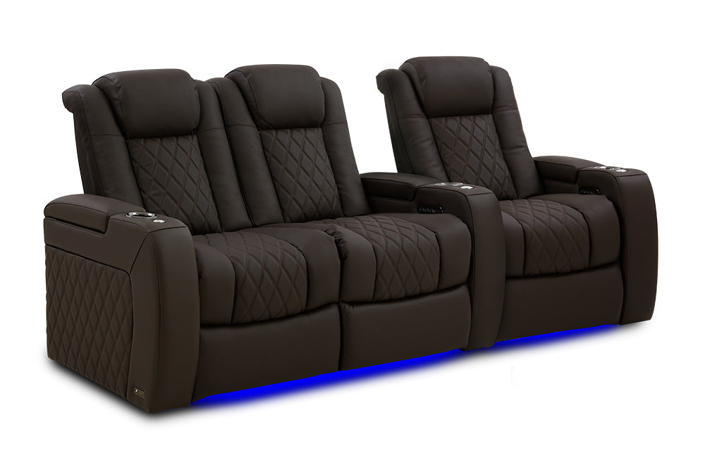 Valencia 2025 New Tuscany Ultimate Luxury Leather Home Theater Seating Row of 3 Loveseat Left, Dark Roast
