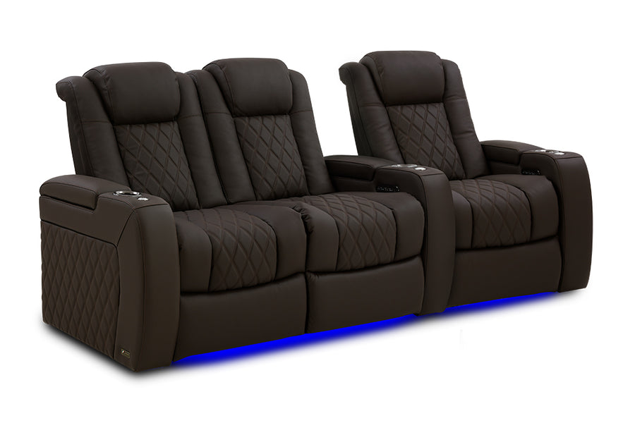 Valencia 2025 New Tuscany Ultimate Luxury Leather Home Theater Seating Row of 3 Loveseat Left, Dark Roast