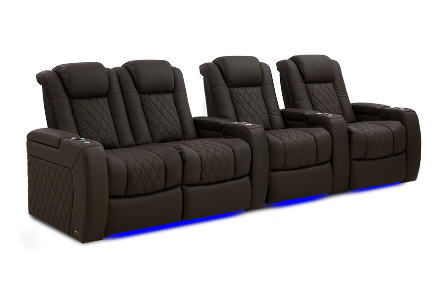 Valencia 2025 New Tuscany Ultimate Luxury Leather Home Theater Seating Row of 4 Loveseat Left, Dark Roast