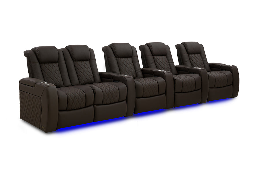Valencia 2025 New Tuscany Ultimate Luxury Leather Home Theater Seating Row of 5 Loveseat Left, Dark Roast