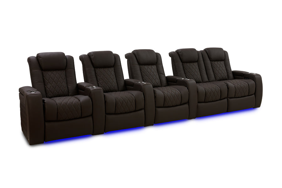 Valencia 2025 New Tuscany Ultimate Luxury Leather Home Theater Seating Row of 5 Loveseat Right, Dark Roast