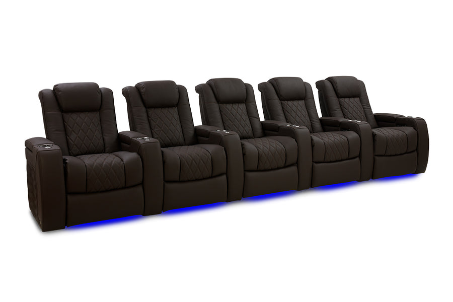 Valencia 2025 New Tuscany Ultimate Luxury Leather Home Theater Seating Row of 5, Dark Roast