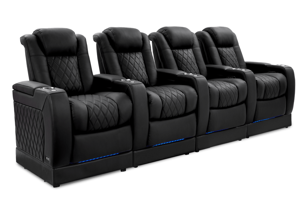 Valencia Tuscany Ultimate Luxury Leather Home Theater Seating with Riser Row of 4, Onyx