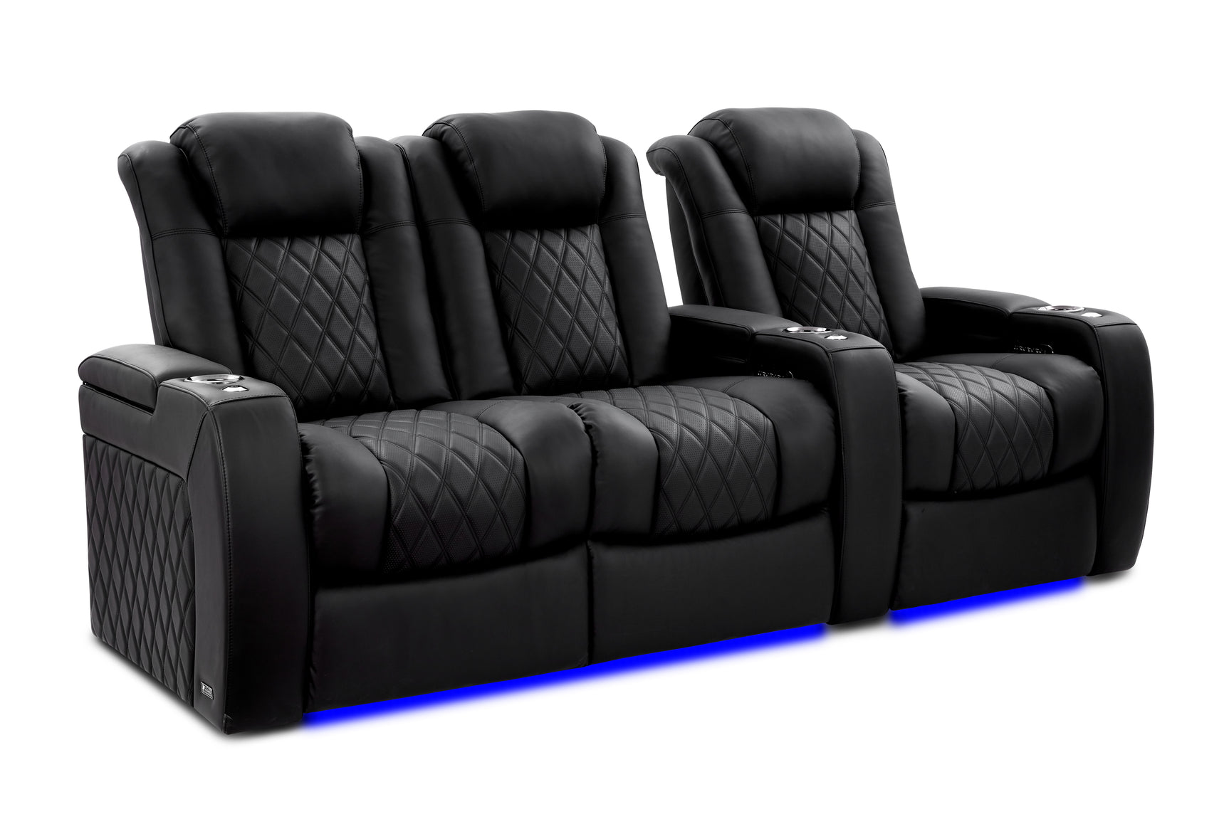 Valencia 2025 New Tuscany Ultimate Luxury Heat & Ventilation Leather Home Theater Seating Row of 3 Loveseat Left, Onyx
