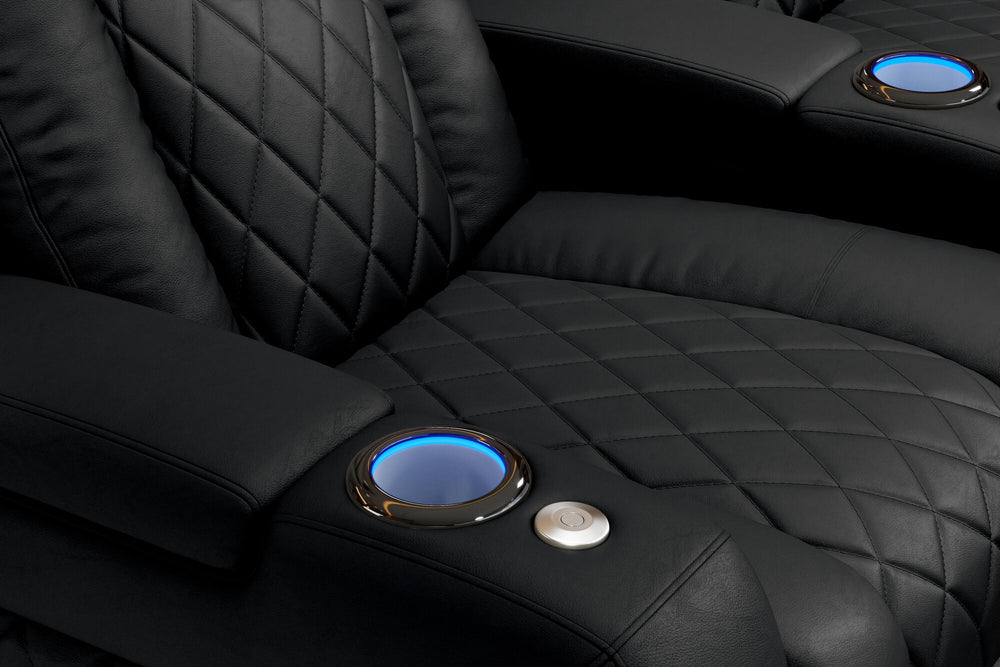 Valencia 2025 New Tuscany XL Leather Home Theater Seating Row of 2, Midnight Black
