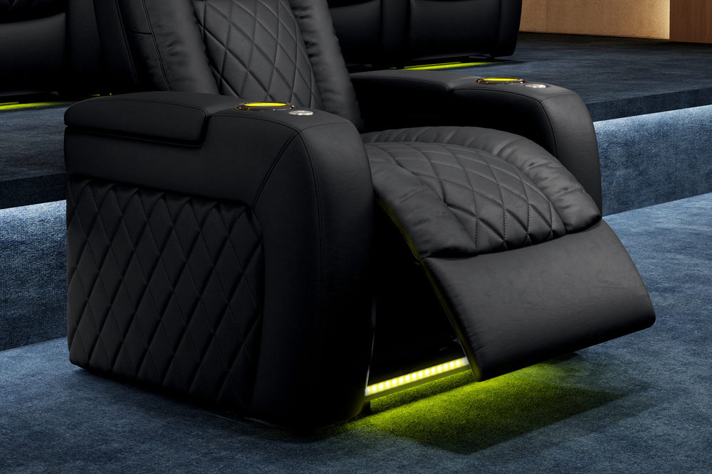 Valencia 2025 New Tuscany XL Leather Home Theater Seating Row of 2, Midnight Black