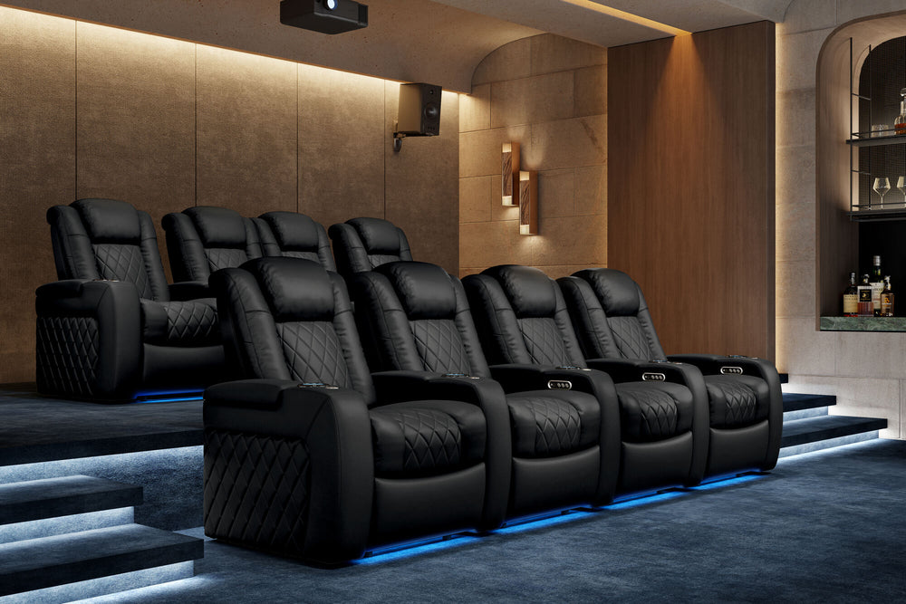 Valencia 2025 New Tuscany XL Leather Home Theater Seating Row of 2, Midnight Black