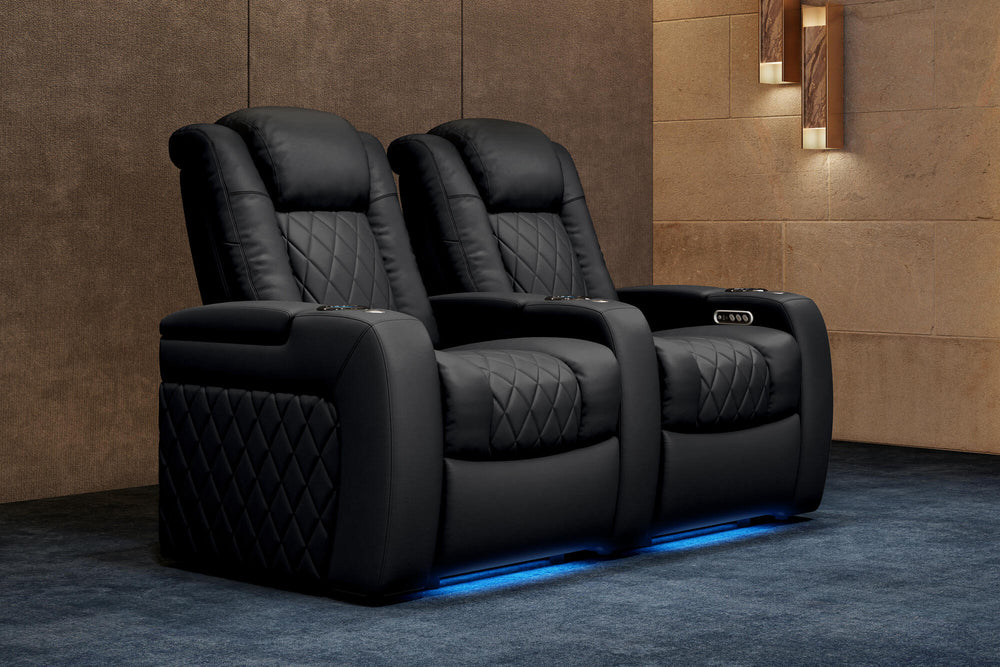 Valencia 2025 New Tuscany XL Leather Home Theater Seating Row of 2, Midnight Black