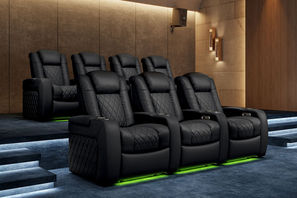 Valencia 2025 New Tuscany XL Leather Home Theater Seating Row of 2, Midnight Black