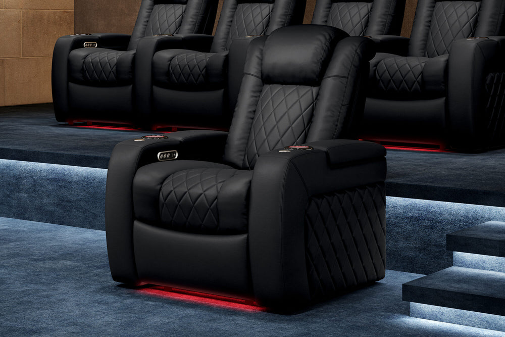 Valencia 2025 New Tuscany XL Leather Home Theater Seating Row of 2, Midnight Black