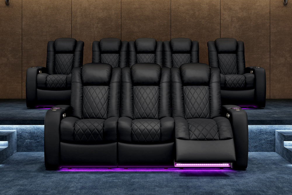 Valencia 2025 New Tuscany XL Leather Home Theater Seating Row of 2, Midnight Black