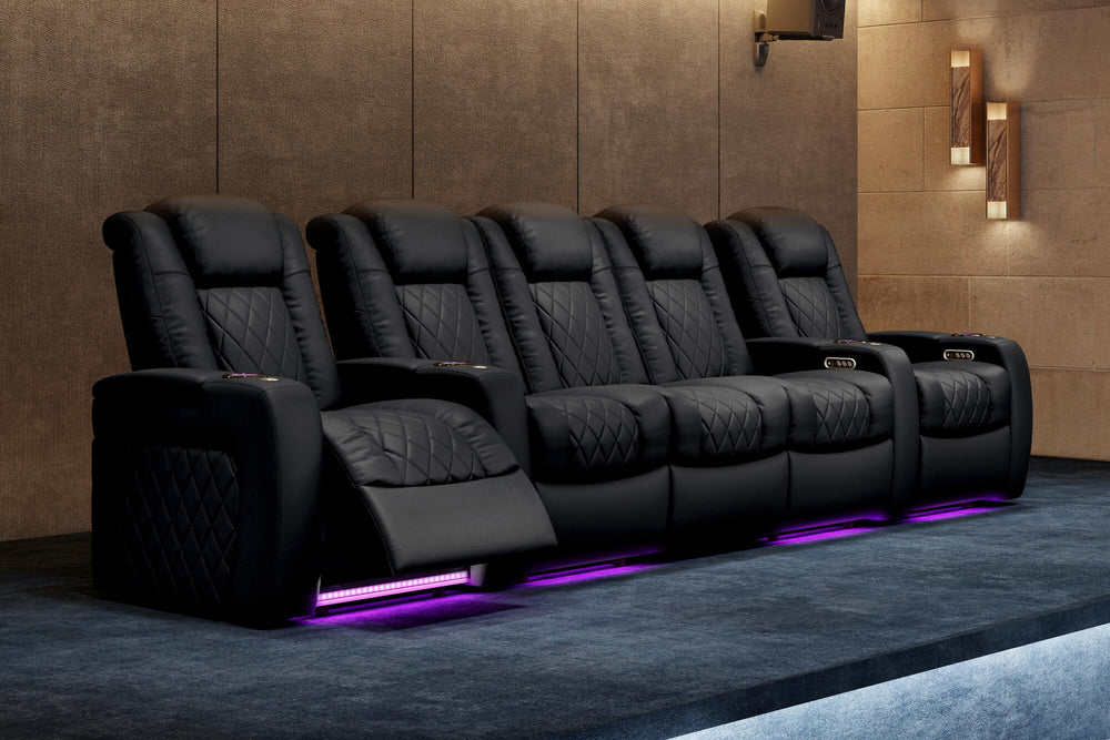 Valencia 2025 New Tuscany XL Leather Home Theater Seating Row of 2, Midnight Black