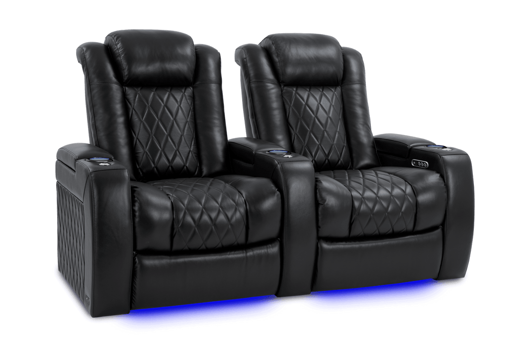 Valencia 2025 New Tuscany XL Leather Home Theater Seating Row of 2, Midnight Black