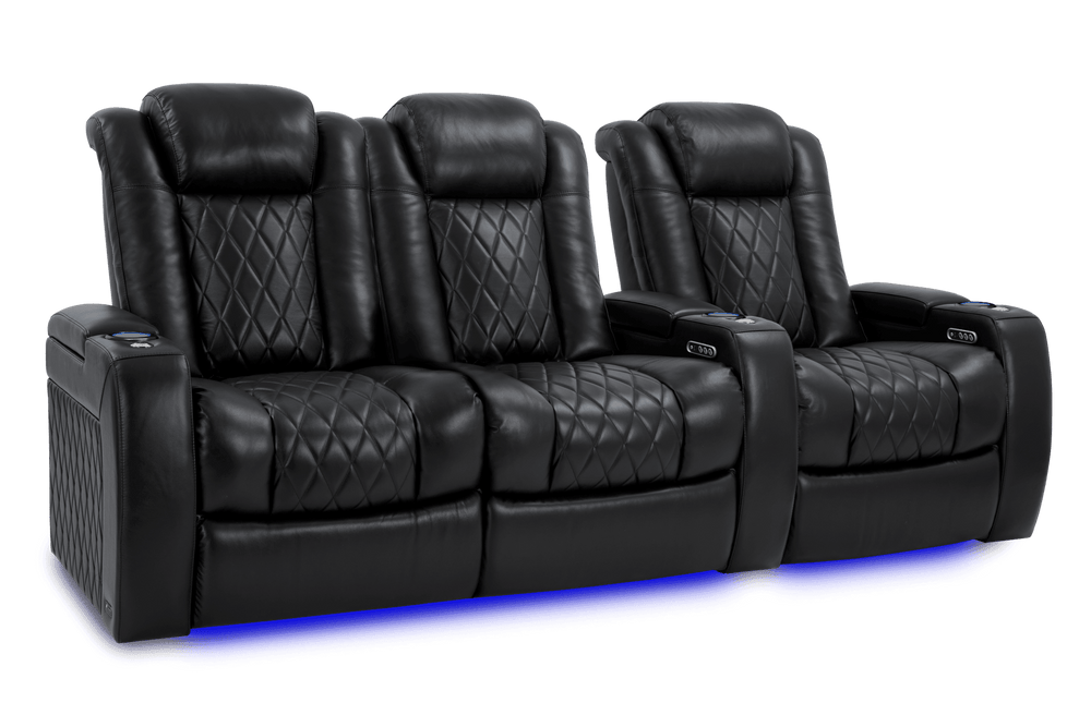 Valencia 2025 New Tuscany XL Leather Home Theater Seating Row of 3 Loveseat Left, Midnight Black