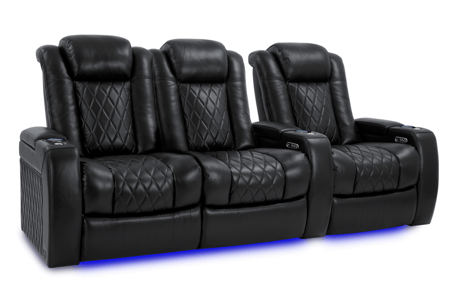 Valencia 2025 New Tuscany XL Leather Home Theater Seating Row of 3 Loveseat Left, Midnight Black