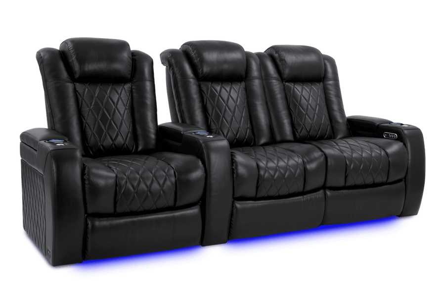 Valencia 2025 New Tuscany XL Leather Home Theater Seating Row of 3 Loveseat Right, Midnight Black