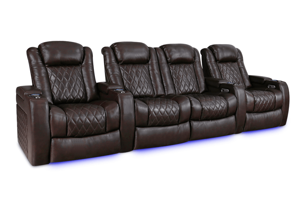 Valencia 2025 New Tuscany XL Leather Home Theater Seating Row of 4 Loveseat Center, Dark Chocolate