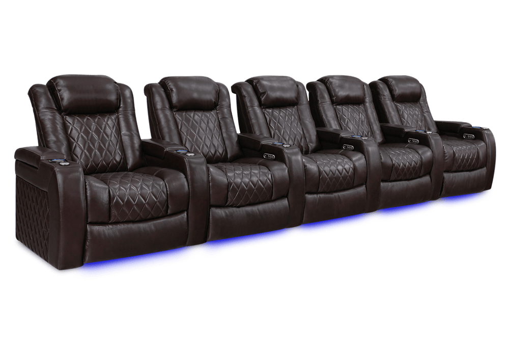 Valencia 2025 New Tuscany XL Leather Home Theater Seating Row of 5, Dark Chocolate