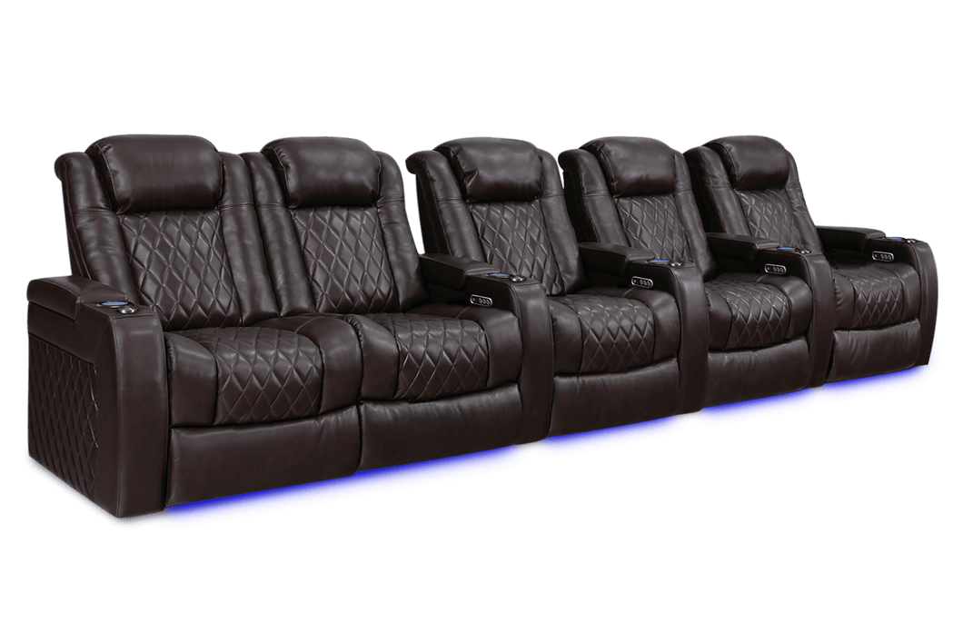 Valencia 2025 New Tuscany XL Leather Home Theater Seating Row of 5 Loveseat Left, Dark Chocolate