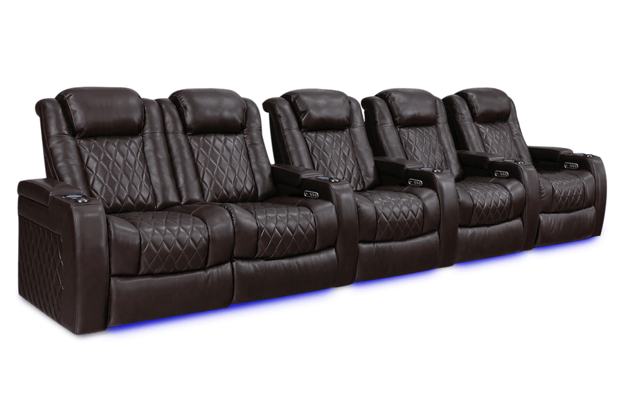 Valencia 2025 New Tuscany XL Leather Home Theater Seating Row of 5 Loveseat Left, Dark Chocolate