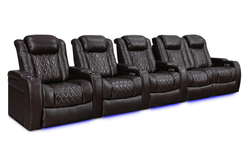 Valencia 2025 New Tuscany XL Leather Home Theater Seating Row of 5 Loveseat Right, Dark Chocolate