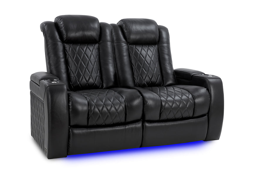 Valencia Tuscany XL Leather Home Theater Seating Heavy Duty Row of 2 Loveseat, Midnight Black