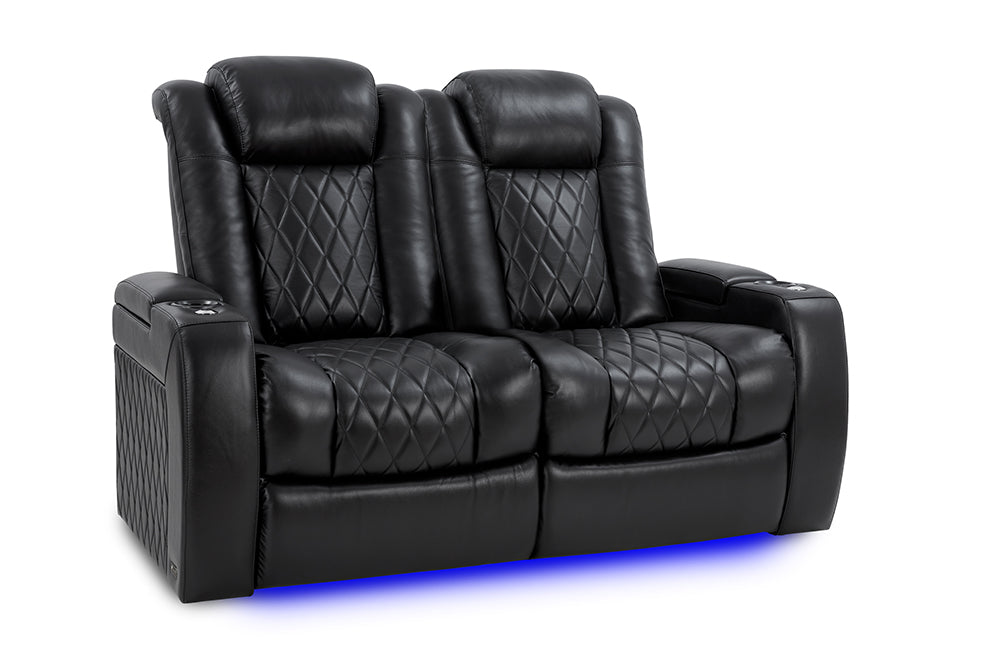 Valencia Tuscany XL Leather Home Theater Seating Row of 2 Loveseat, Midnight Black