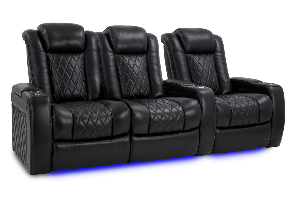 Valencia Tuscany XL Leather Home Theater Seating Heavy Duty Row of 3 Loveseat Left, Midnight Black